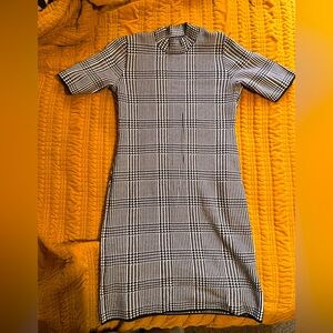 Chaps houndstooth mock neck soft knit sweater midi dress